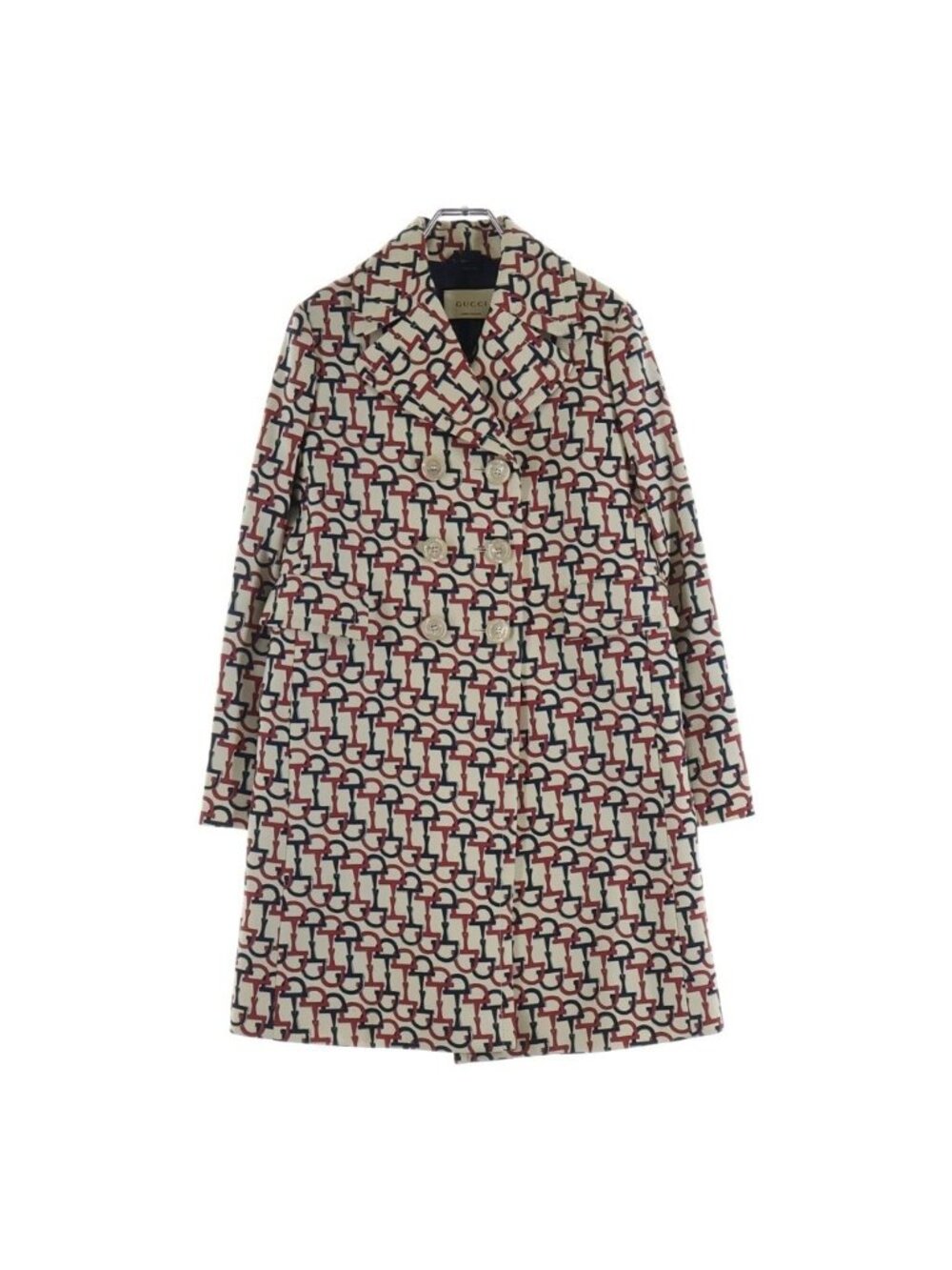 Gucci Horsebit Wool Light Jacket Trench Coat Long 38 Ivory Navy